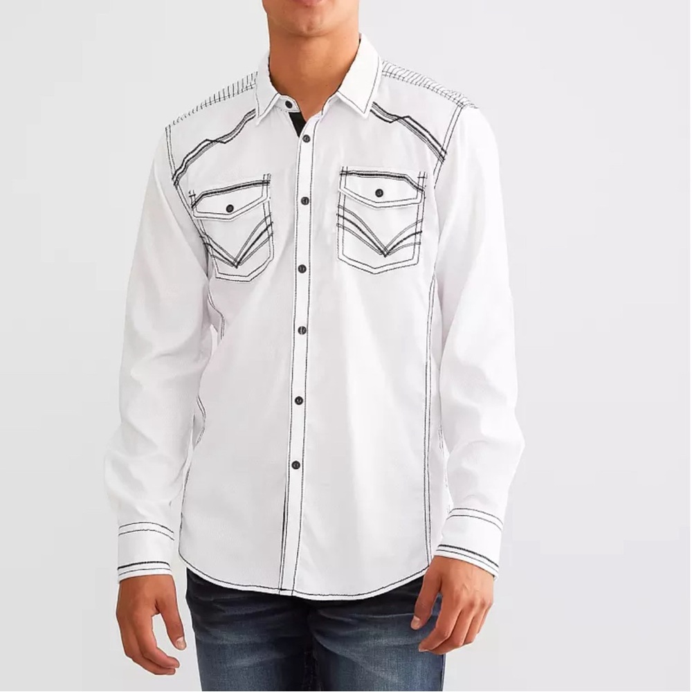 Buckle Black Embroidered Athletic Fit Shirt Size Large